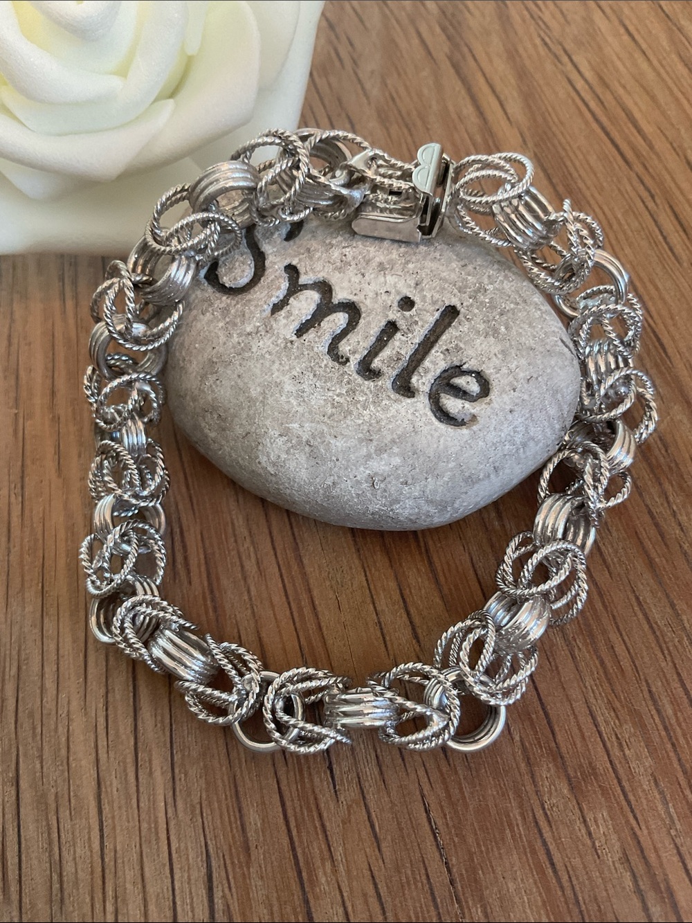 Sterling Silver Marked GB Vintage Twisted  
Double Link Bracelet